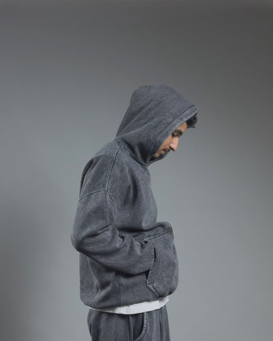 ACID WASHED OVER SIZED HOODIE — GRAY