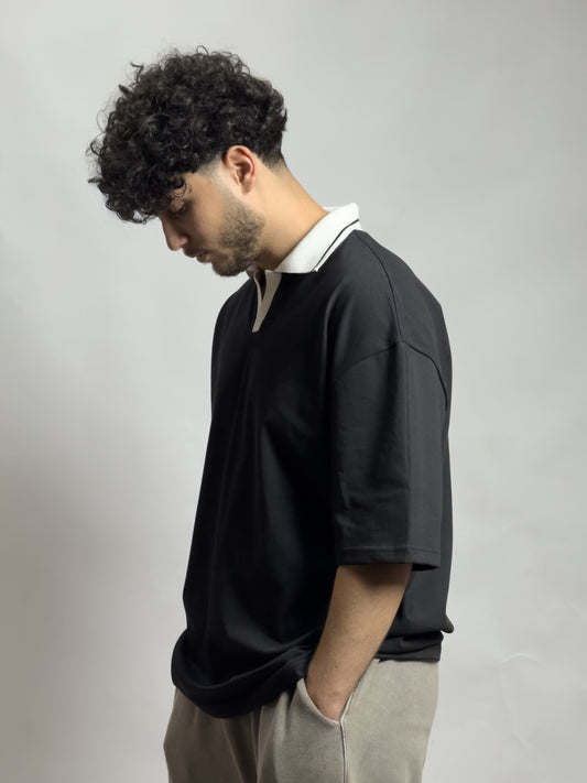 GLOUZ special oversized polo tee - BLACK