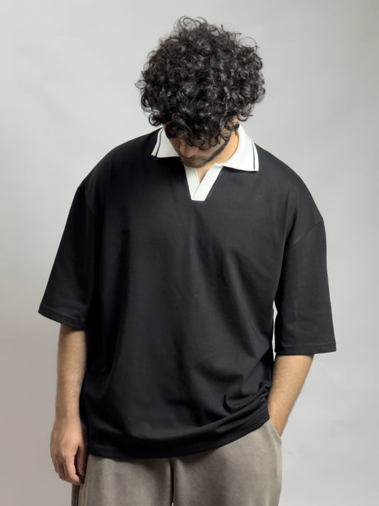 GLOUZ special oversized polo tee - BLACK