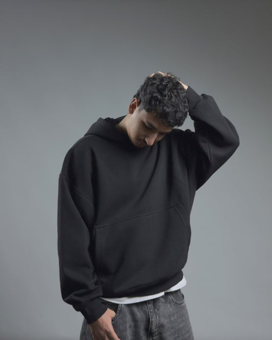 BOXY HOODIE — JET BLACK