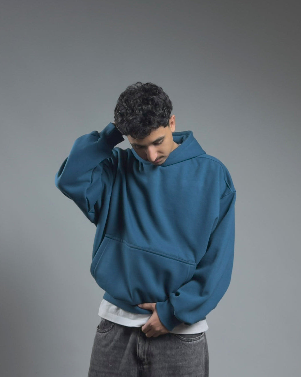 BOXY HOODIE — TEAL BLUE