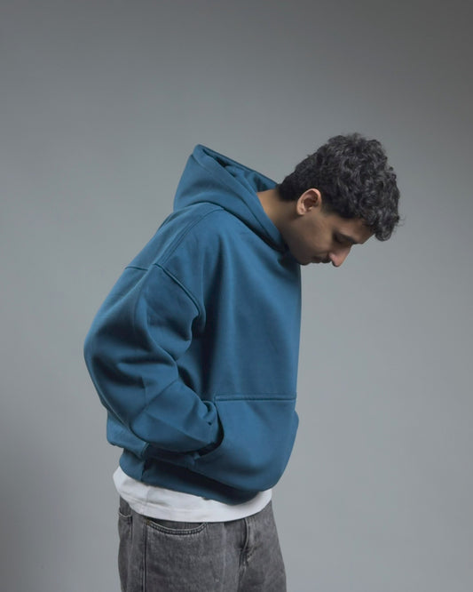 BOXY HOODIE — TEAL BLUE