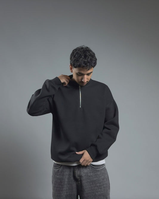 QUARTER ZIPPER — JET BLACK