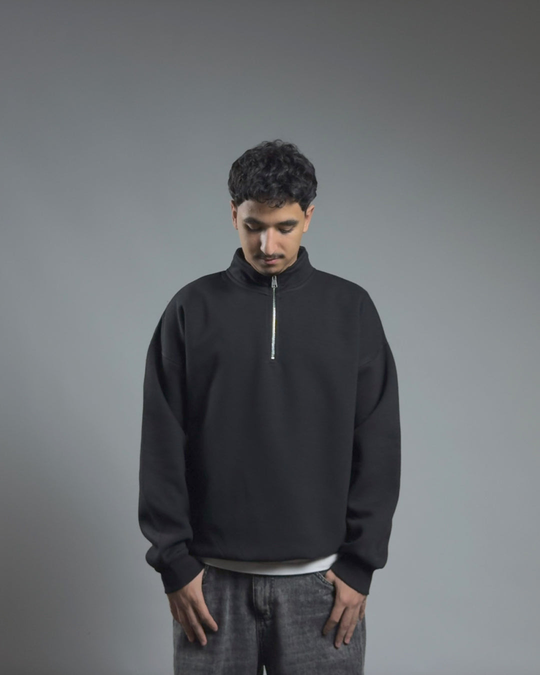 QUARTER ZIPPER — JET BLACK