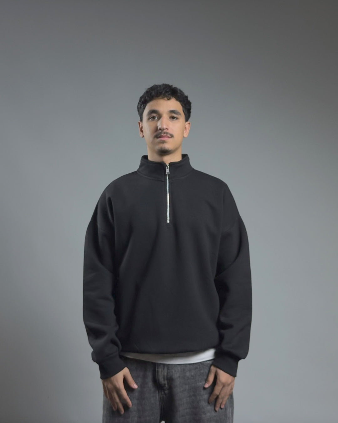 QUARTER ZIPPER — JET BLACK