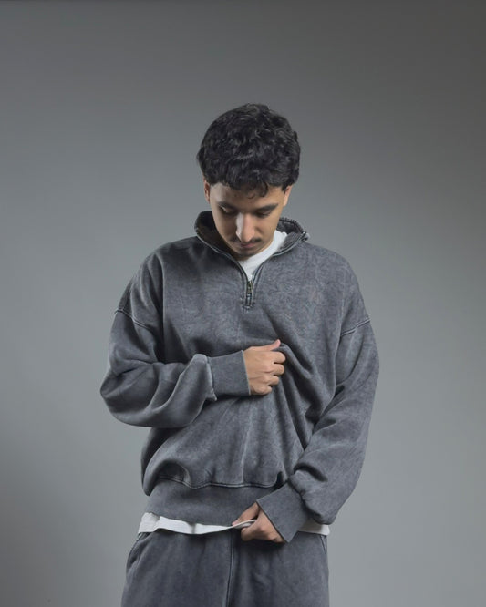 QUARTER ZIPPER — WASHED GRAY