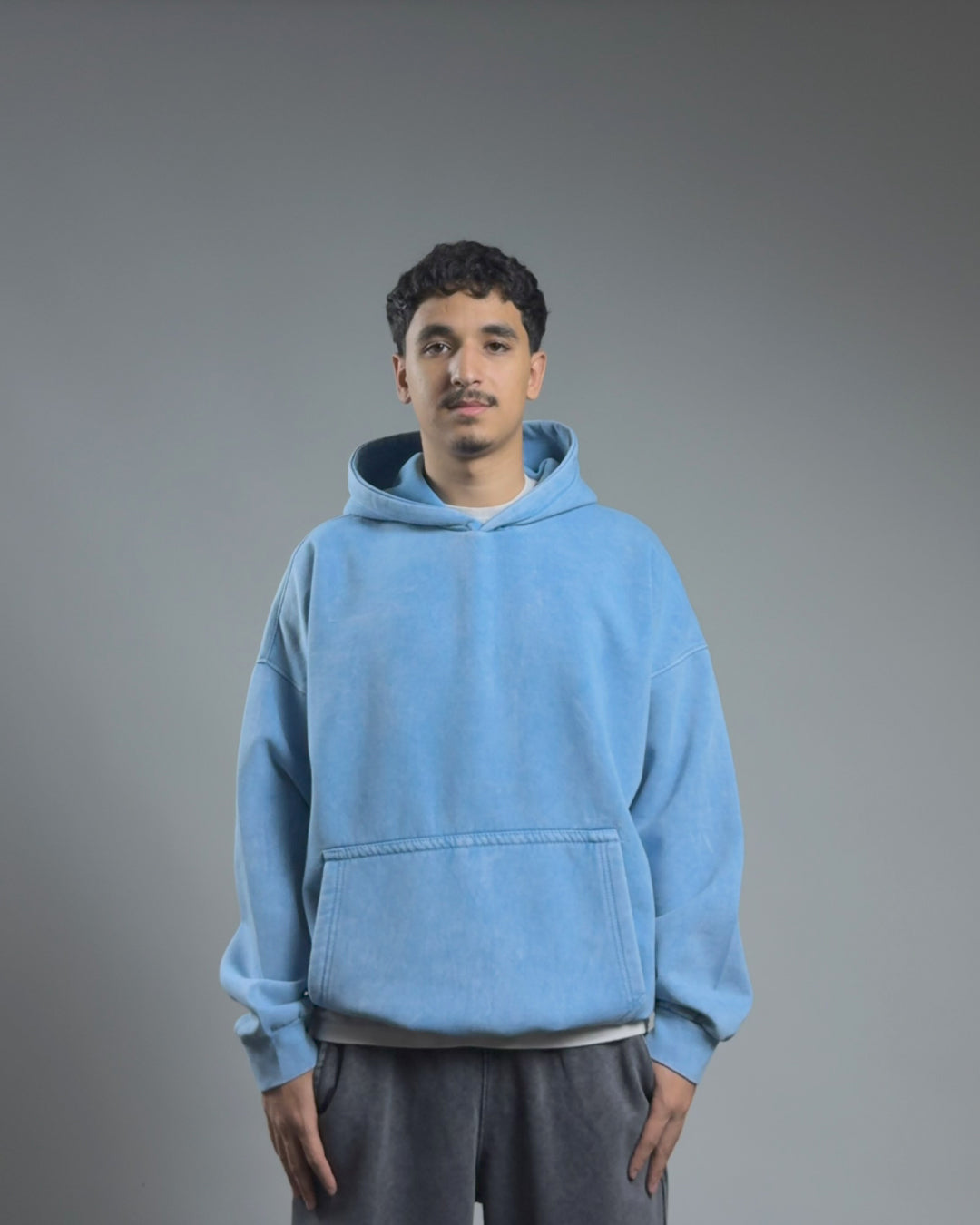ACID WASHED OVER SIZED HOODIE — BABY BLUE
