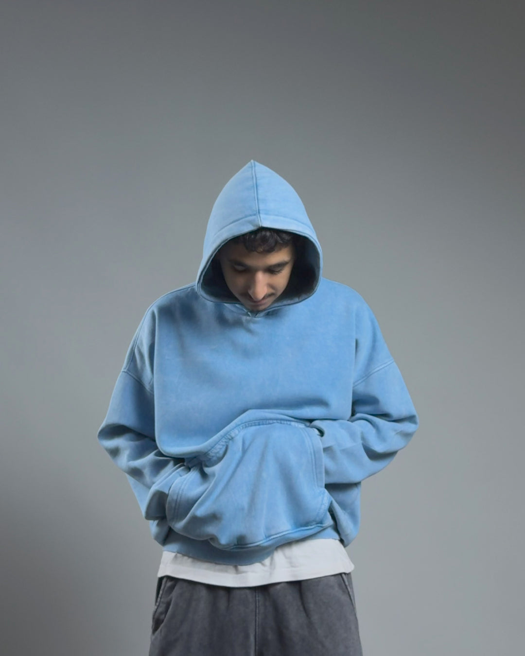 ACID WASHED OVER SIZED HOODIE — BABY BLUE
