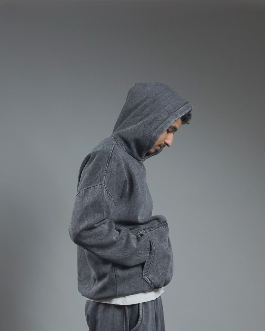 ACID WASHED OVER SIZED HOODIE — GRAY