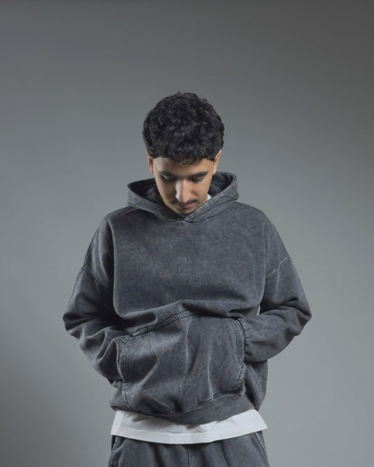 ACID WASHED OVER SIZED HOODIE — GRAY